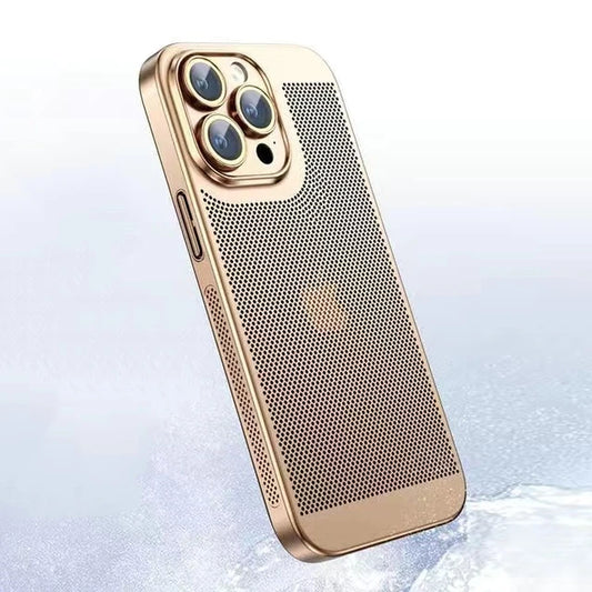 Heat Dissipation Phone Case for  11 12 13 14 15 16 Pro Max plus Xsmax Mini Cover Electroplated Border Honeycomb Mesh Shell